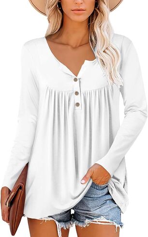 Mystry Zone Womens Top Casual Blouse Button Up Ruffle Tunic Shirts Fit Flare S-3XL in Saudi Arabia