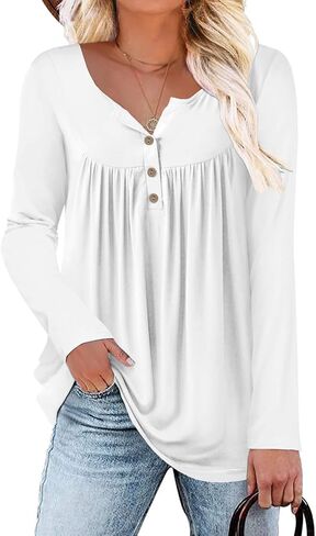 Mystry Zone Womens Top Casual Blouse Button Up Ruffle Tunic Shirts Fit Flare S-3XL in Saudi Arabia
