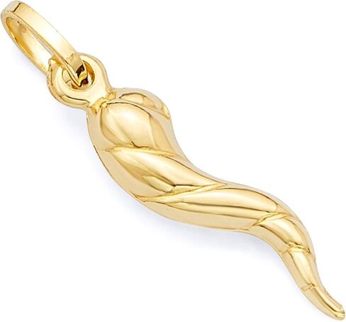 14k REAL Yellow Gold Twisted Cornicello Italian Horn Charm Pendant in Saudi Arabia