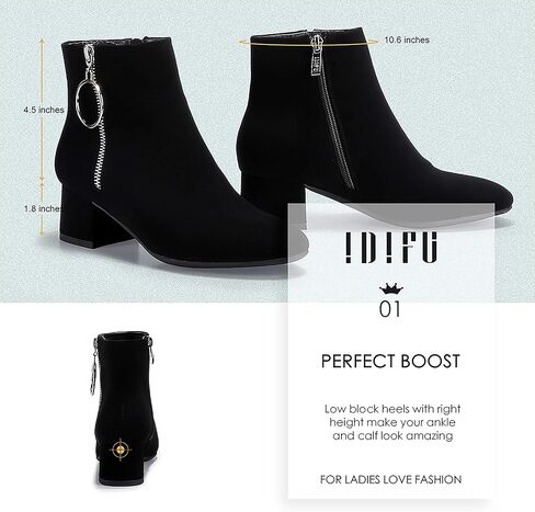 IDIFU Women Ring Zipper Ankle Boots 1.8 Inch Low Block Heels Round Toe Dress Booties in Saudi Arabia