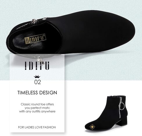 IDIFU Women Ring Zipper Ankle Boots 1.8 Inch Low Block Heels Round Toe Dress Booties in Saudi Arabia