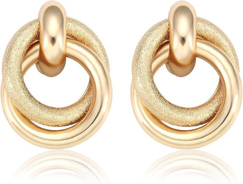 Twisted Earrings Round Double Circle Stud Earrings Statement Chunky Polished Drop Hoop Earrings For Women Girls in Saudi Arabia