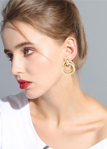 Twisted Earrings Round Double Circle Stud Earrings Statement Chunky Polished Drop Hoop Earrings For Women Girls in Saudi Arabia