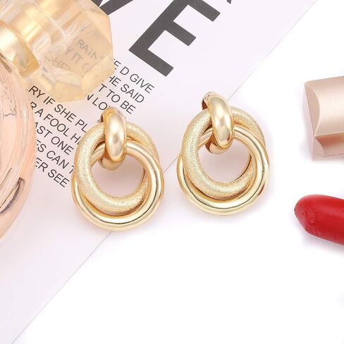 Twisted Earrings Round Double Circle Stud Earrings Statement Chunky Polished Drop Hoop Earrings For Women Girls in Saudi Arabia