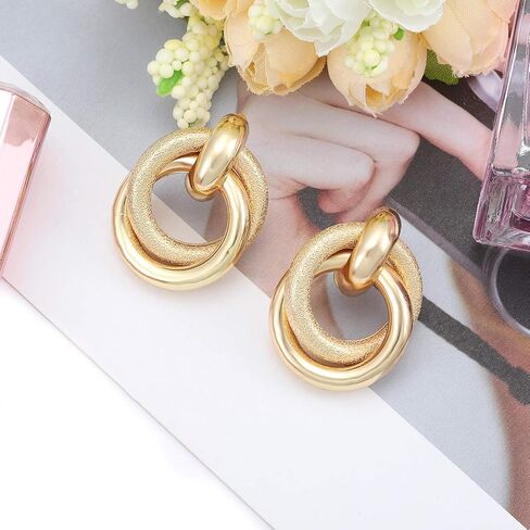 Twisted Earrings Round Double Circle Stud Earrings Statement Chunky Polished Drop Hoop Earrings For Women Girls in Saudi Arabia
