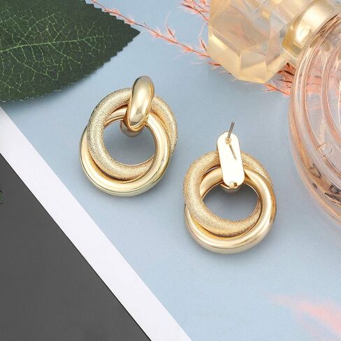 Twisted Earrings Round Double Circle Stud Earrings Statement Chunky Polished Drop Hoop Earrings For Women Girls in Saudi Arabia