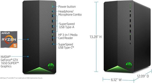 HP Pavilion Gaming Desktop PC Computer, AMD Ryzen 5 4600G, GTX 1650 Super, 16GB RAM, 512GB SSD, WiFi, Bluetooth, Windows 10 Home in Saudi Arabia