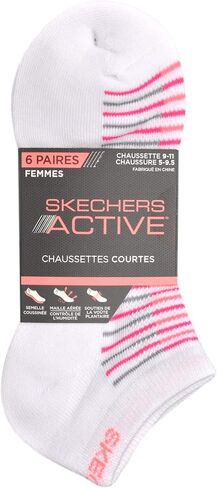 Skechers Womens Low Cut Socks, White/Multi, 6 Pairs, Sock Size 9-11, S108947SG1-110 in Saudi Arabia