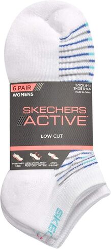 Skechers Womens Low Cut Socks, White/Multi, 6 Pairs, Sock Size 9-11, S108947SG1-110 in Saudi Arabia