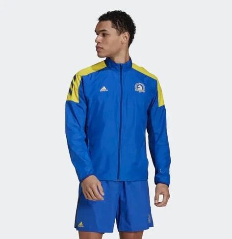 Adidas Men’s Boston Marathon 125th Celebration Jacket , Blue/Yelow in Saudi Arabia