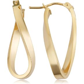 KoolJewelry Real 14k Yellow Gold or Rose Gold High Polish Twisted Oval Hoop Earrings, 1.1 inches - MADE IN ITALY JEWELRY FOR WOMEN