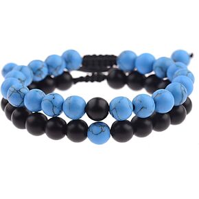 8mm Distance Bracelet Lover Couple Relationship Natural Stone Beads Yoga Bracelet Strand Stretch Bracelet Couple Jewelry for Him or Her Men and Women