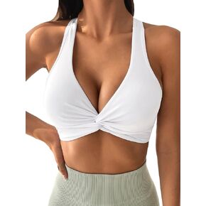 Milumia Women's Twist Front Racerback Sports Bra Cut Out V Neck Workout Running Yoga Bra in Saudi Arabia