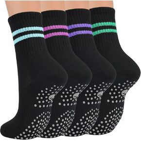 Toes Home Pilates Socks for Women with Non Slip Grippers, Yoga Crew Socks for Barre Hospital Sticky Slipper Socks 4 Pairs in Saudi Arabia