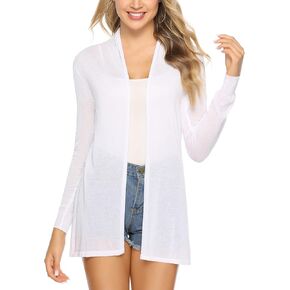 Totatuit Womens Summer Lightweight Sheer Kimono Cardigan Long Sleeve Open Front Knit Sweater Loose Cover Up Casual Blouse Top