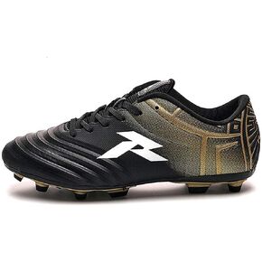 RUNIC Soccer Cleats for Men and Boys – Firm Ground Cleats with Multi-Shaped Studs - Textured Forefoot- Soft Lining -Flexible Upper - Reinforced Stitching - Black/Gold - 6 in Saudi Arabia
