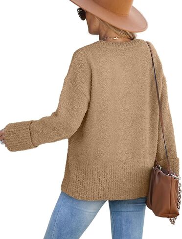 XIEERDUO Fall Sweaters for Women 2023 Crewneck Oversized Fuzzy Knit Pullover Sweater Khaki M in Saudi Arabia