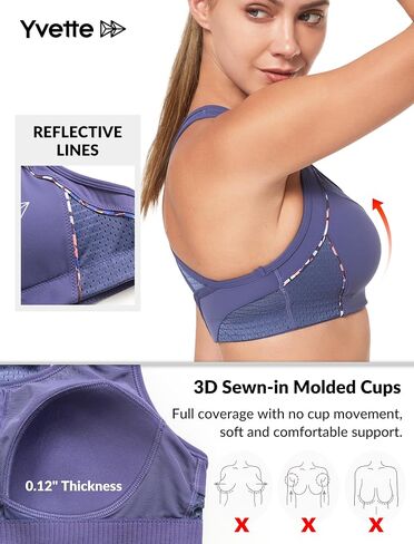 Yvette Sports Bras for Women High Impact Racerback Workout Sports Bra High Support for Large Bust Plus Size,Purple in Saudi Arabia