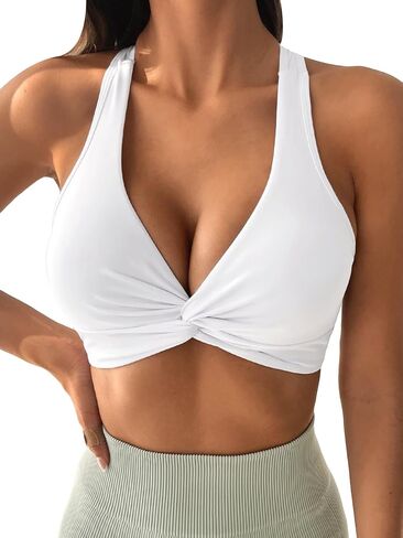 Milumia Women's Twist Front Racerback Sports Bra Cut Out V Neck Workout Running Yoga Bra in Saudi Arabia