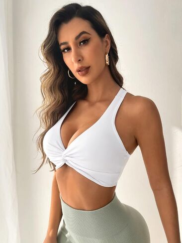 Milumia Women's Twist Front Racerback Sports Bra Cut Out V Neck Workout Running Yoga Bra in Saudi Arabia