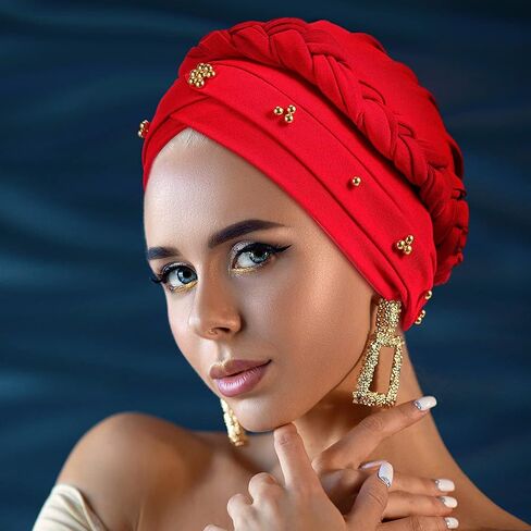 6 قطع من أغطية رأس عمامة أفريقية للنساء، قبعات ملتوية جديلة مطرزة، قبعة ملفوفة مرنة in Kuwait