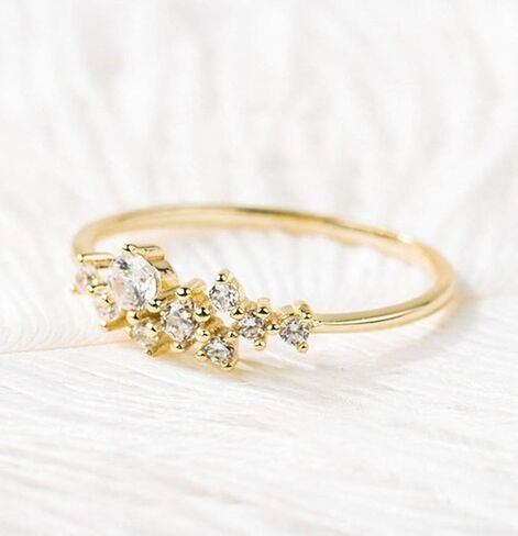 خواتم Longfu بسيطة من الذهب عيار 18 قيراط للفتيات المراهقات، خاتم زفاف أبدية مرصع بالذهب عيار 18 قيراط، خواتم ألماس قابلة للتكديس للنساء مجوهرات الأزياء (10) in Kuwait