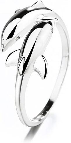 alurelle s925 خواتم من الفضة الاسترليني للنساء، حلقات دولفين مزدوجة لطيفة للفتيات العصرية، خواتم CZ_Pisces قابلة للتعديل من الفضة الاسترليني للفتيات في سن المراهقة، حلقات قابلة للتكديس للنساء in Kuwait