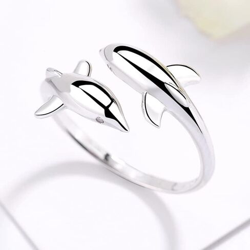 alurelle s925 خواتم من الفضة الاسترليني للنساء، حلقات دولفين مزدوجة لطيفة للفتيات العصرية، خواتم CZ_Pisces قابلة للتعديل من الفضة الاسترليني للفتيات في سن المراهقة، حلقات قابلة للتكديس للنساء in Kuwait