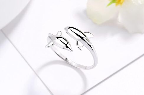 alurelle s925 خواتم من الفضة الاسترليني للنساء، حلقات دولفين مزدوجة لطيفة للفتيات العصرية، خواتم CZ_Pisces قابلة للتعديل من الفضة الاسترليني للفتيات في سن المراهقة، حلقات قابلة للتكديس للنساء in Kuwait