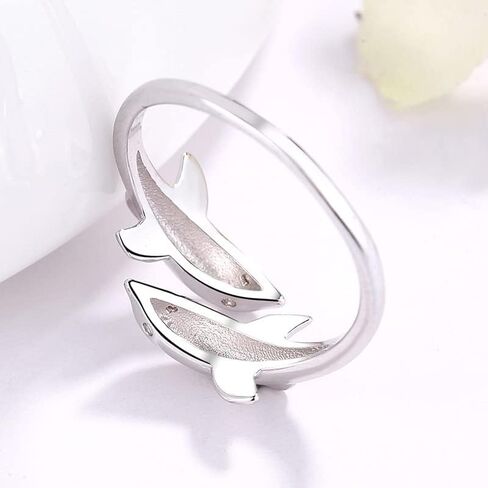 alurelle s925 خواتم من الفضة الاسترليني للنساء، حلقات دولفين مزدوجة لطيفة للفتيات العصرية، خواتم CZ_Pisces قابلة للتعديل من الفضة الاسترليني للفتيات في سن المراهقة، حلقات قابلة للتكديس للنساء in Kuwait