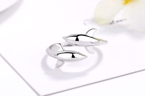 alurelle s925 خواتم من الفضة الاسترليني للنساء، حلقات دولفين مزدوجة لطيفة للفتيات العصرية، خواتم CZ_Pisces قابلة للتعديل من الفضة الاسترليني للفتيات في سن المراهقة، حلقات قابلة للتكديس للنساء in Kuwait