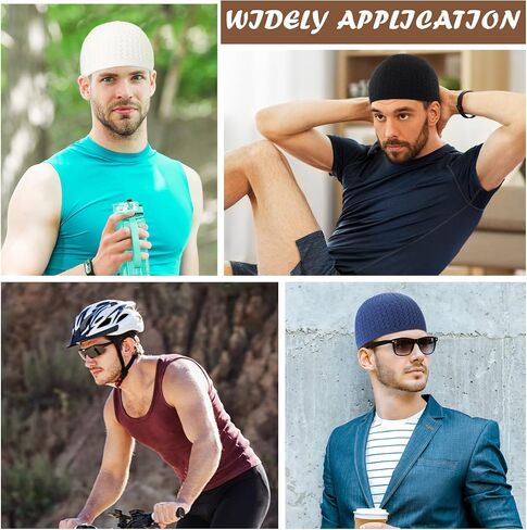Funtery 9 قطع قبعات الكوفي متماسكة قبعات الجمجمة للرجال النساء مسلم خوذة بطانة تنفس رمضان قبعة صغيرة الكروشيه in Kuwait