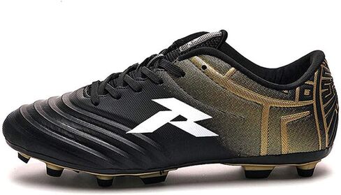 RUNIC Soccer Cleats for Men and Boys – Firm Ground Cleats with Multi-Shaped Studs - Textured Forefoot- Soft Lining -Flexible Upper - Reinforced Stitching - Black/Gold - 6 in Kuwait