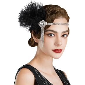 SWEETV 1920s غطاء رأس فلابر عصابة رأس زئير 20s Great Gatsby ريشة إكسسوارات الشعر للنساء، أبيض in Kuwait
