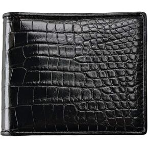 Men's Alligator Wallet Genuine Leather Crocodile Skin Billfold Hot Gift (Black-Head-Horizontal)