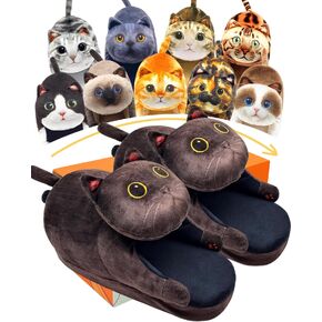 Cat Slippers for Women, Cute Fuzzy Animal Slippers For Indoor and Outdoor, Comfy Non-Slip Memory Foam Sole, Funny Cat Lover Gifts for Women