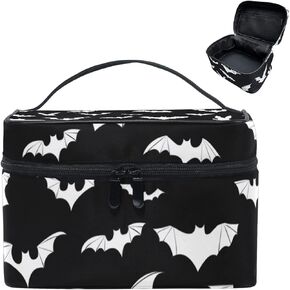 Goth Makeup Organizer Bag, Halloween Makeup Bags Large Cosmetic Bag with Adjustable Dividers Portable Bat Cosmetic Case for Cosmetics Makeup Brushes Toiletry Jewelry