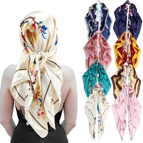 8 Pcs 35 Inch Silk Head Scarves Satin Scarf Square Hair Scarf Lightweight Headband Bandanas for Women Girls Hair Wrapping
