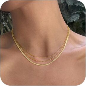 Choker Necklace for Women Dainty 14k Gold Plated Chunky Snake Chain Necklace Layered Gold Simple Trendy Gold Jewelry Gift for Girls in Kuwait