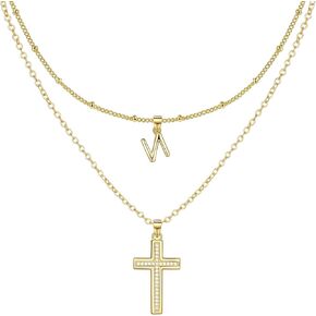ZENI Dainty Cross Necklaces for Women, 14K Gold Plated Layered Chain Initial Pendant Choker Necklace, Cubic Zirconia Cross Christian Faith Jewelry Communion Baptism Gifts for Girls in Kuwait