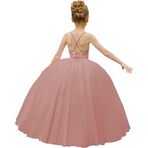 Flower Girl Dress Crossed Straps Lace Wedding Dresses Party Bridesmaid Ball Gown