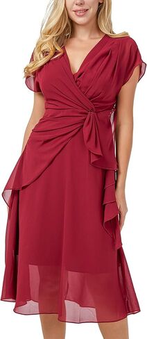 S・DEER Women's Summer Double V Neck Dress, Flutter Sleeve Ruffle Chiffon Formal Party Wedding Guest Midi Dresses in Saudi Arabia