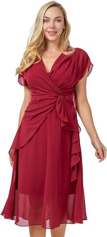 S・DEER Women's Summer Double V Neck Dress, Flutter Sleeve Ruffle Chiffon Formal Party Wedding Guest Midi Dresses in Saudi Arabia