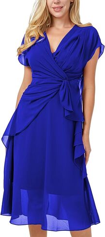 S・DEER Women's Summer Double V Neck Dress, Flutter Sleeve Ruffle Chiffon Formal Party Wedding Guest Midi Dresses in Kuwait