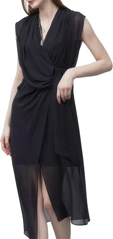 S・DEER Women's Summer Double V Neck Dress, Flutter Sleeve Ruffle Chiffon Formal Party Wedding Guest Midi Dresses in Saudi Arabia