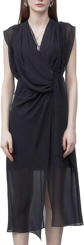 S・DEER Women's Summer Double V Neck Dress, Flutter Sleeve Ruffle Chiffon Formal Party Wedding Guest Midi Dresses in Saudi Arabia