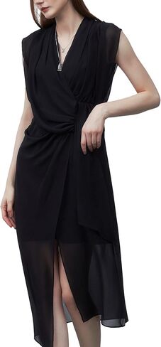 S・DEER Women's Summer Double V Neck Dress, Flutter Sleeve Ruffle Chiffon Formal Party Wedding Guest Midi Dresses in Saudi Arabia