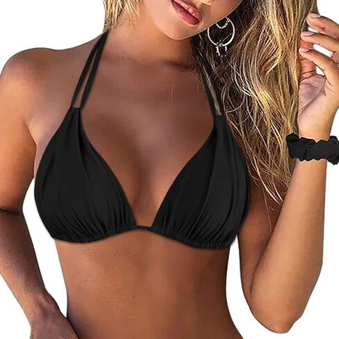 Firpearl Women's Triangle Bikini Tops Push Up Slider Ruched Halter Swimsuit Top Swim Bras in Kuwait