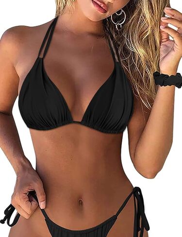 Firpearl Women's Triangle Bikini Tops Push Up Slider Ruched Halter Swimsuit Top Swim Bras in Kuwait