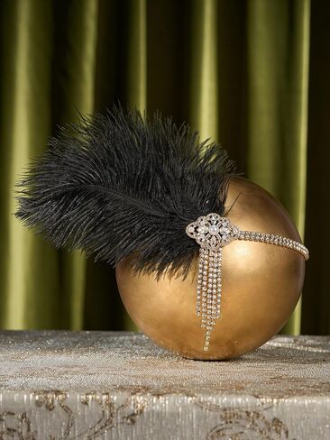 SWEETV 1920s غطاء رأس فلابر عصابة رأس زئير 20s Great Gatsby ريشة إكسسوارات الشعر للنساء، أبيض in Kuwait